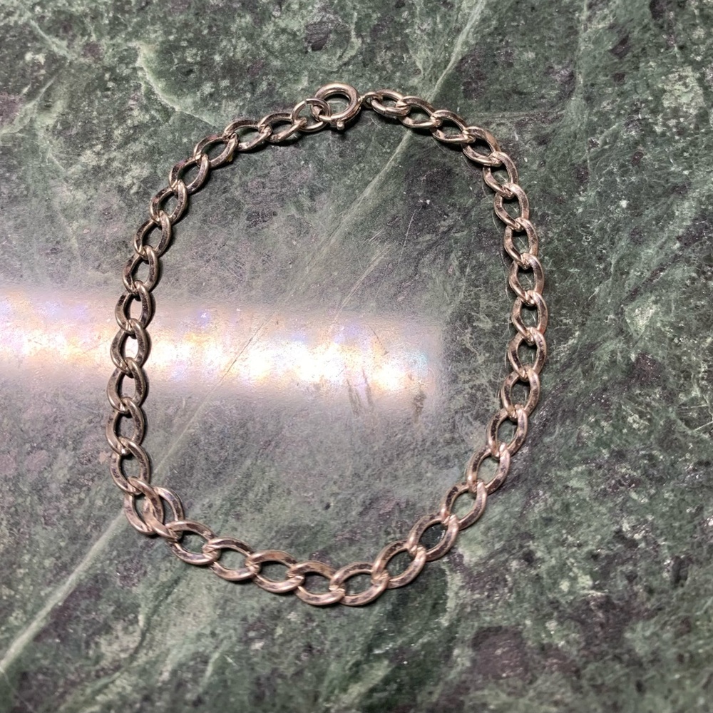 Sterling Silver Single Curb Chain Link Bracelet For Charms 925 7”